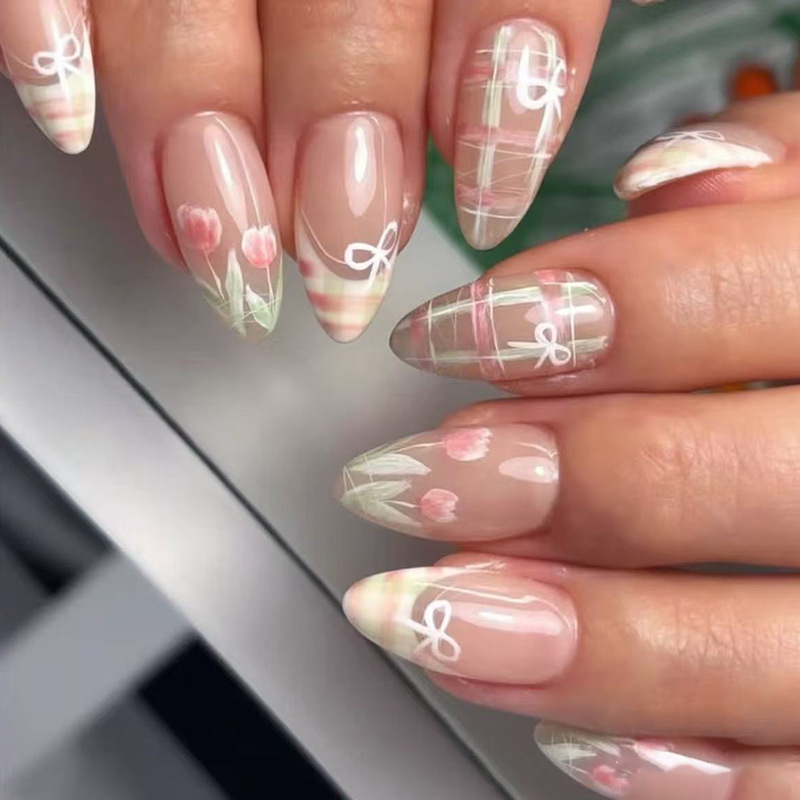 24pcs Bow False Nails Sets Pre - Nail Art Valentines Day 评论和价格