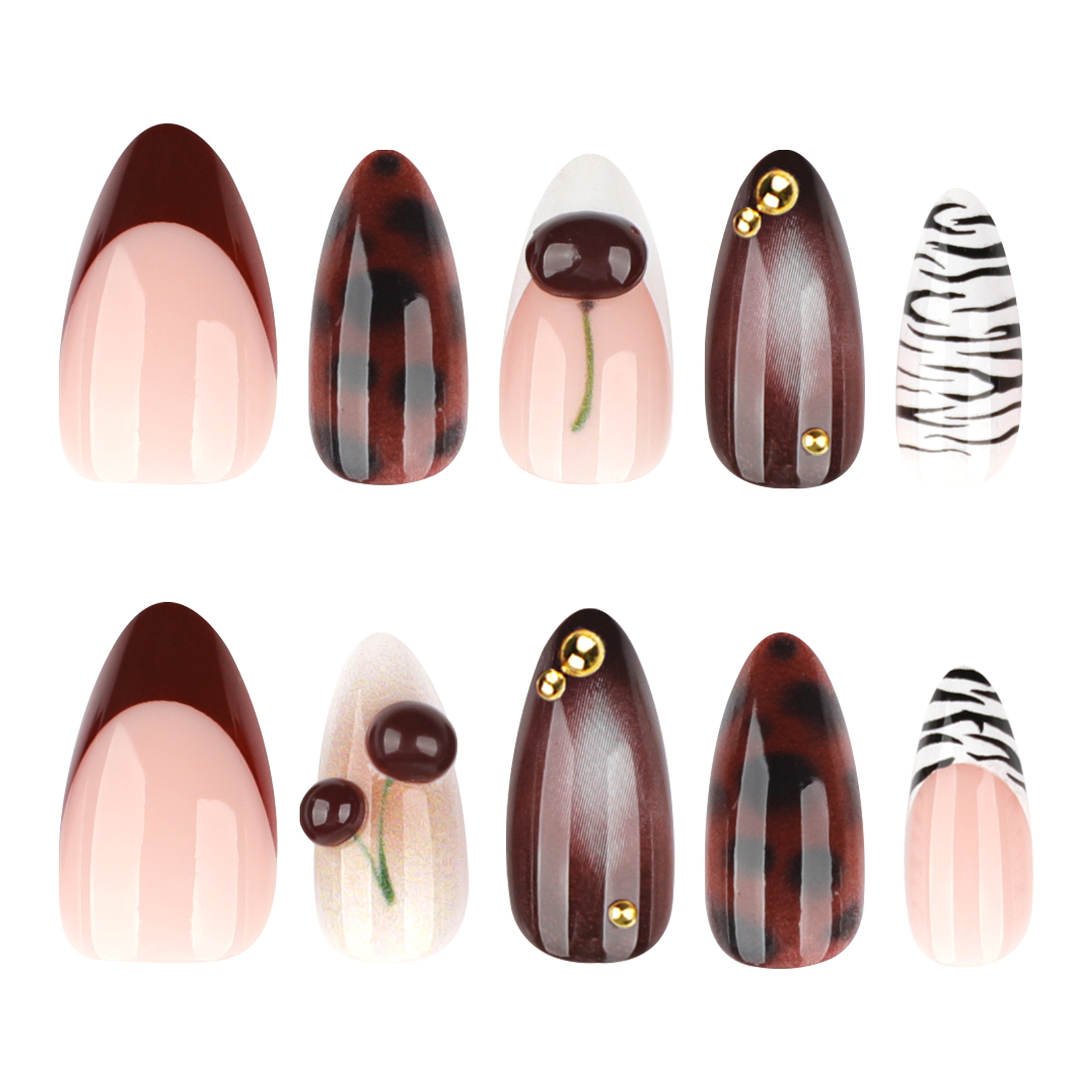 24PCS Burgundy Nude Brown Pres - Nail Art Burgundy 评论和价格
