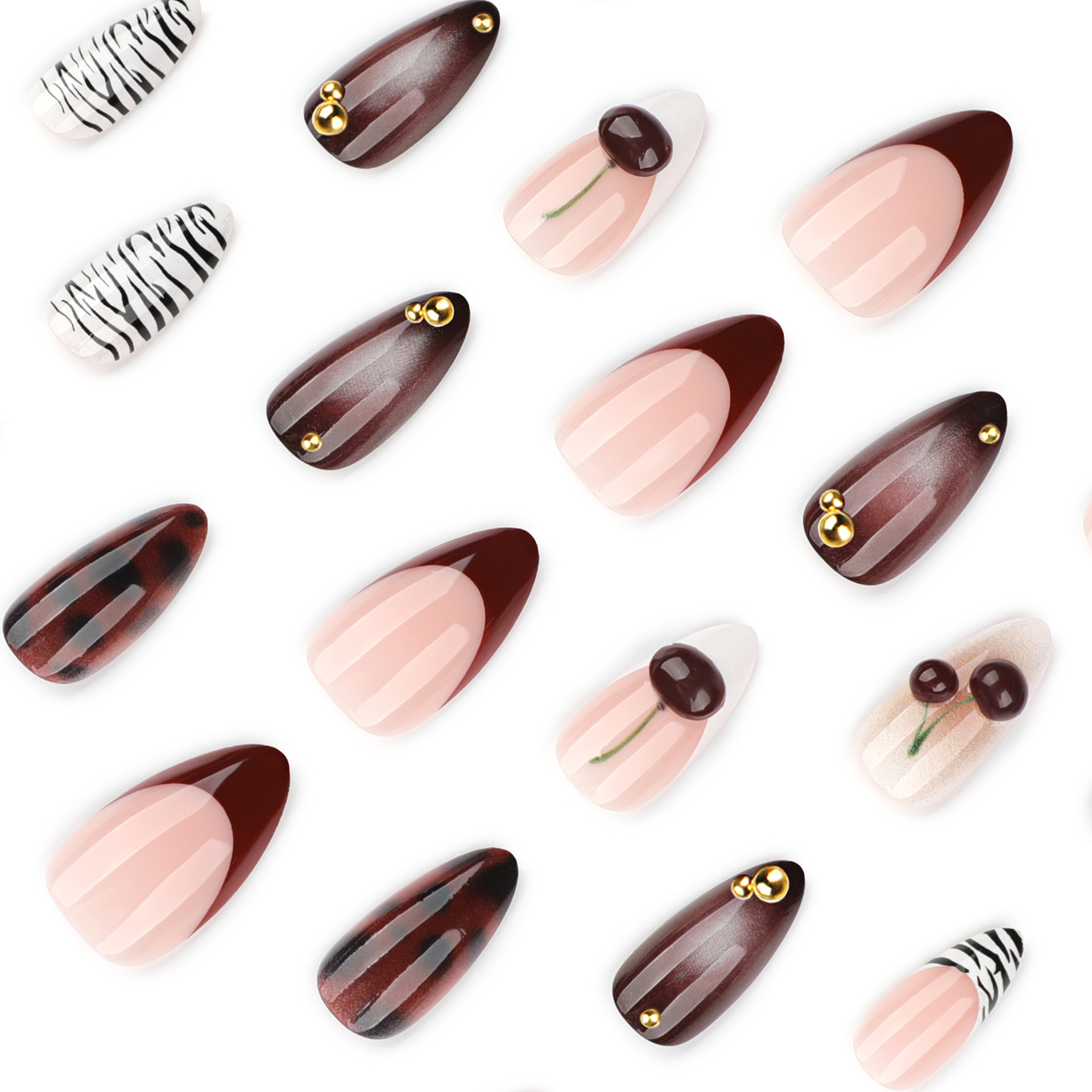 24PCS Burgundy Nude Brown Pres - Nail Art Burgundy 评论和价格