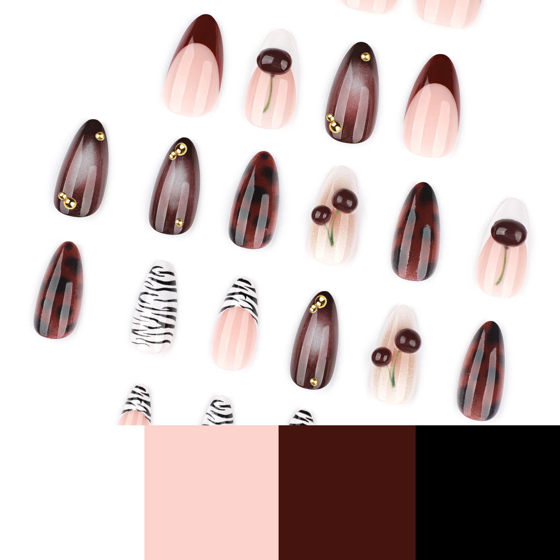 24PCS Burgundy Nude Brown Pres - Nail Art Burgundy 评论和价格