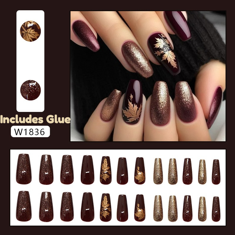 24pcs Elegant Burgundy Glitter - Nail Art Burgundy 评论和价格