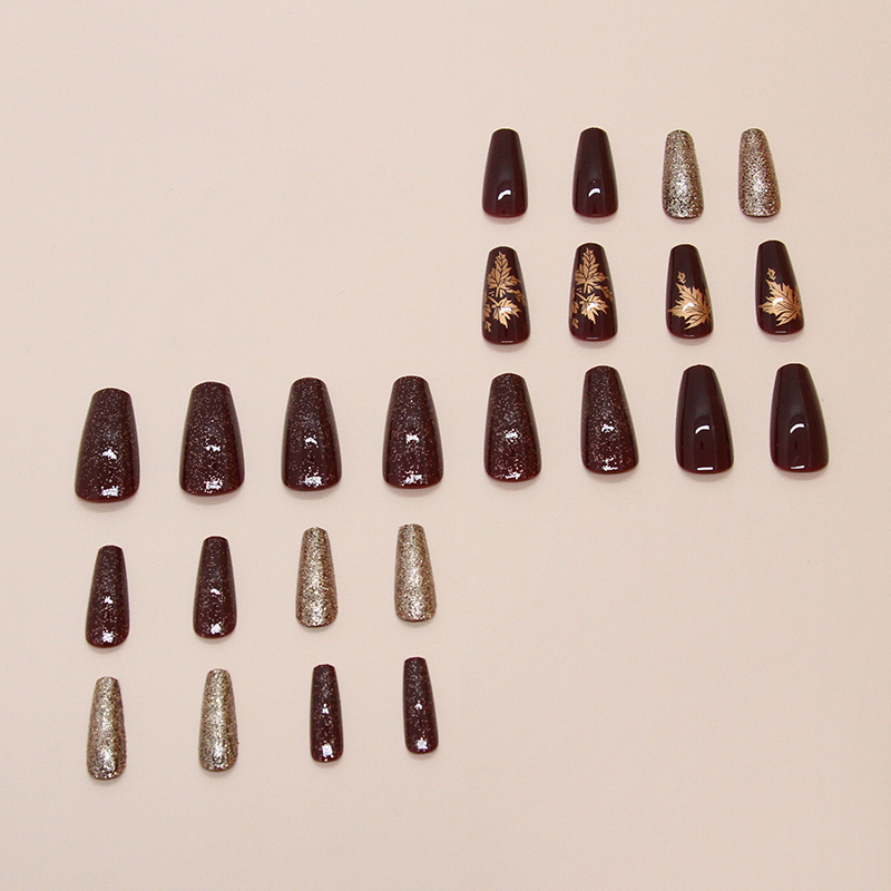 24pcs Elegant Burgundy Glitter - Nail Art Burgundy 评论和价格