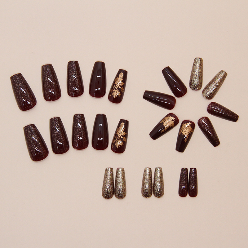 24pcs Elegant Burgundy Glitter - Nail Art Burgundy 评论和价格