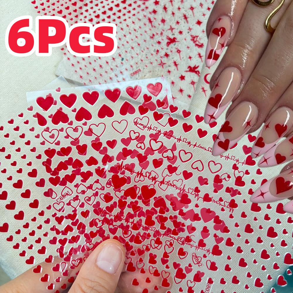 6Pcs/Set Red Love-Heart Valent - Nail Art Valentines Day 评论和价格