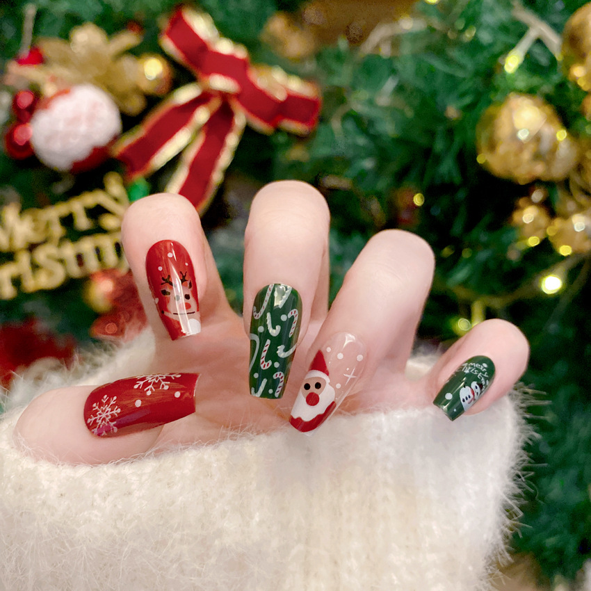 New Christmas Fake Nails Carto - Nail Art Burgundy 评论和价格