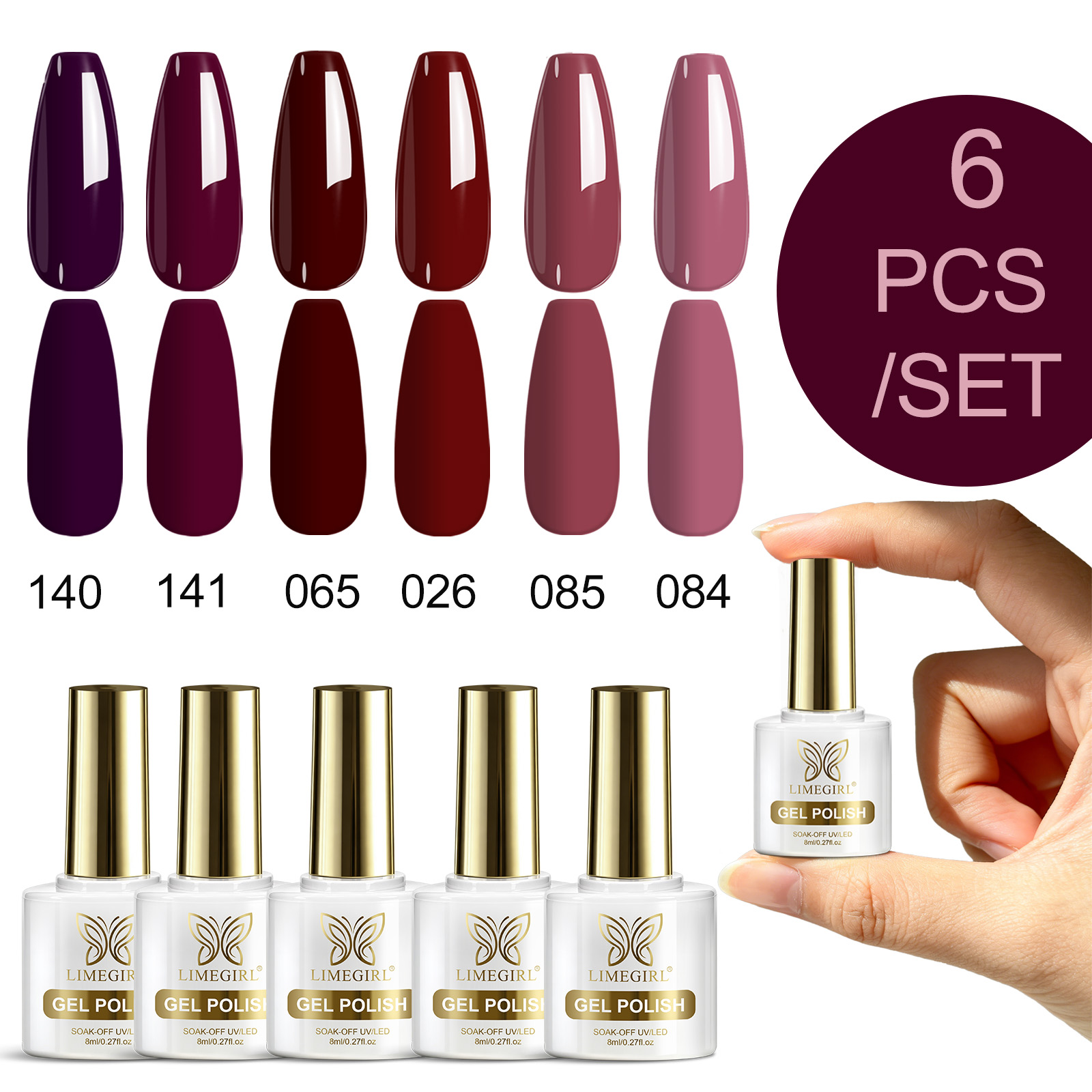 LIMEGIRL 6 Colors Gel Nail Pol - Nail Art Burgundy 评论和价格