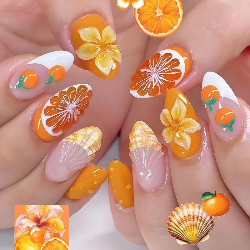 2026New 30pcs 3D Fruit Orange  - Nail Art Orange 评论和价格