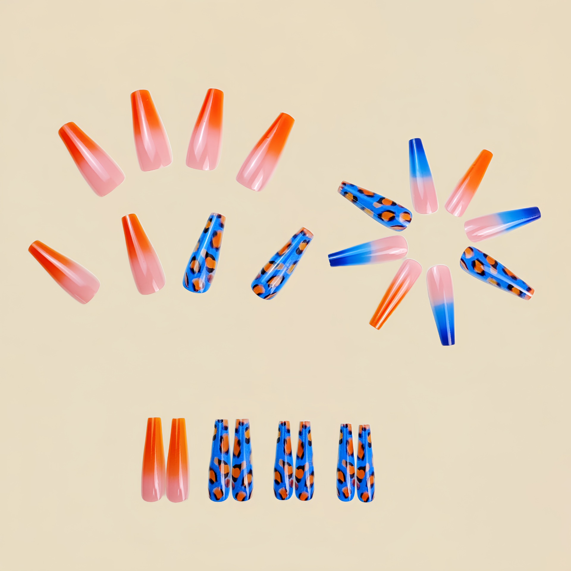 Gradient orange blue fake nail - Nail Art Orange 评论和价格