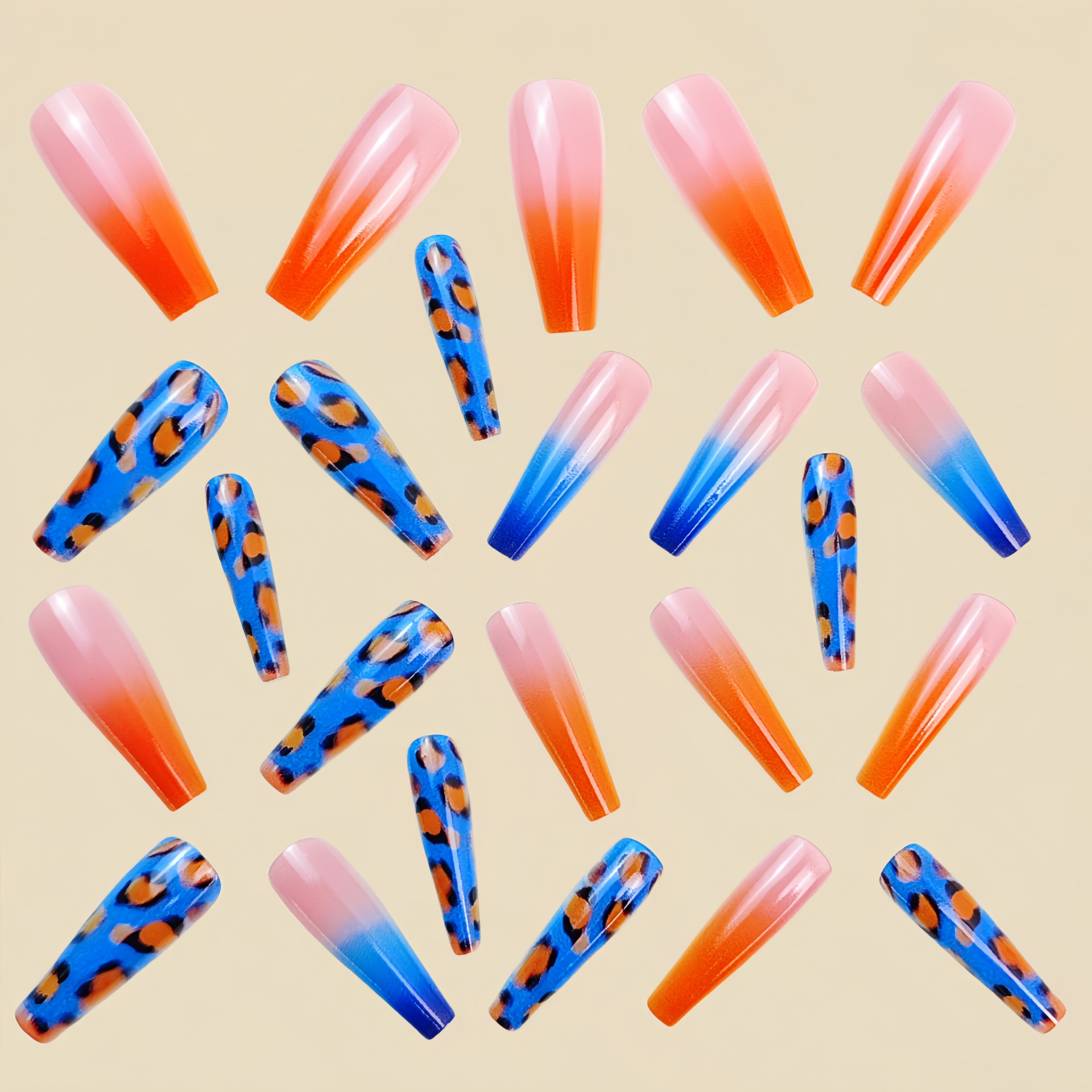 Gradient orange blue fake nail - Nail Art Orange 评论和价格