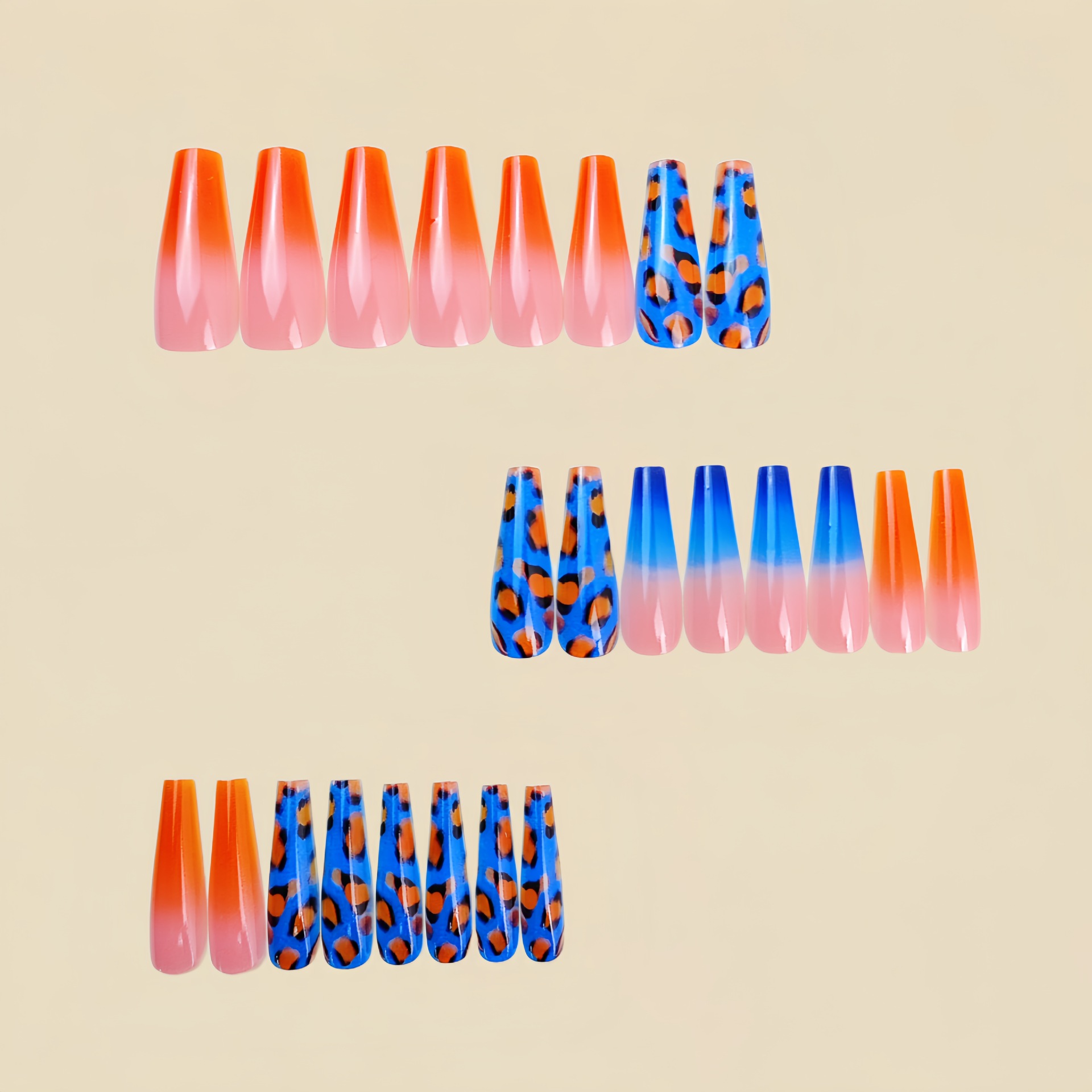 Gradient orange blue fake nail - Nail Art Orange 评论和价格