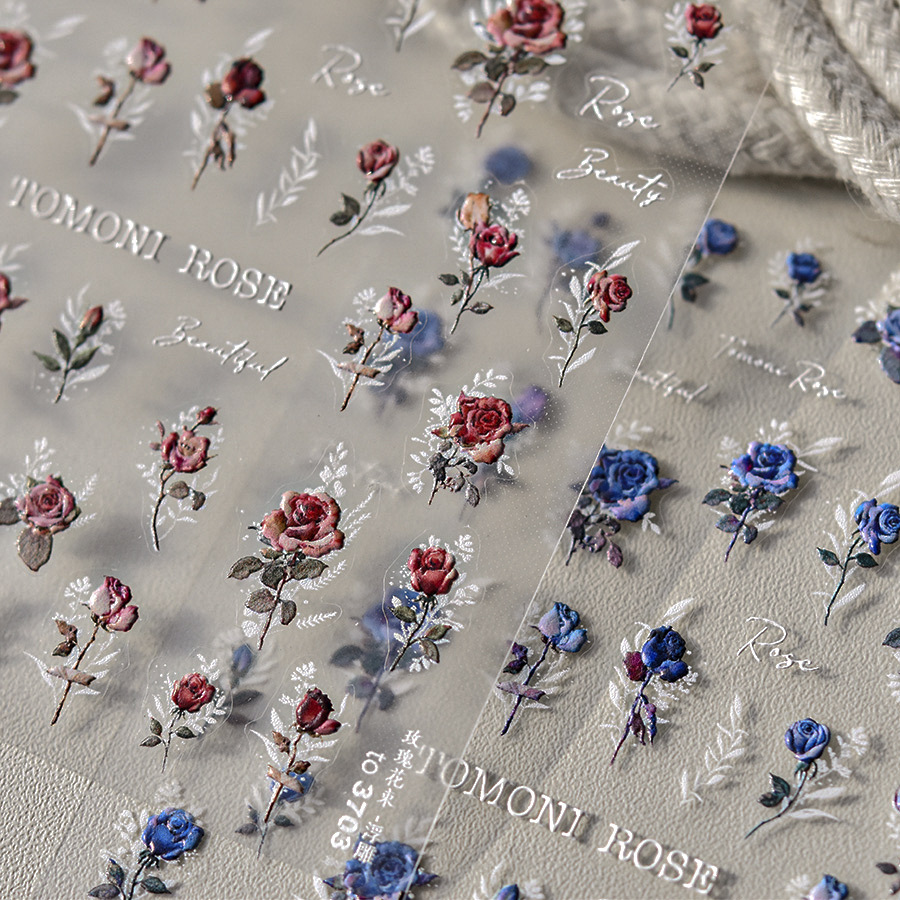 Retro Red Blue Rose Flower Nai - Nail Art Rose Gold 评论和价格