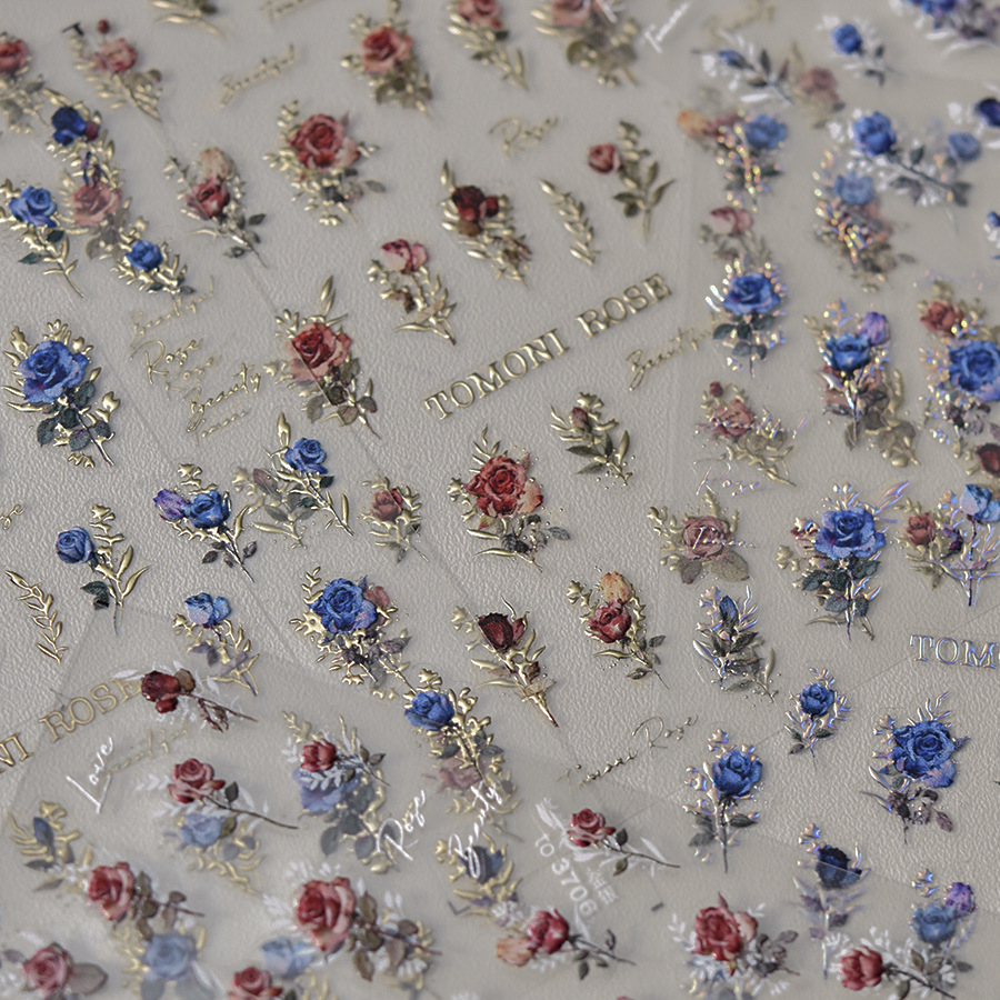 Retro Red Blue Rose Flower Nai - Nail Art Rose Gold 评论和价格