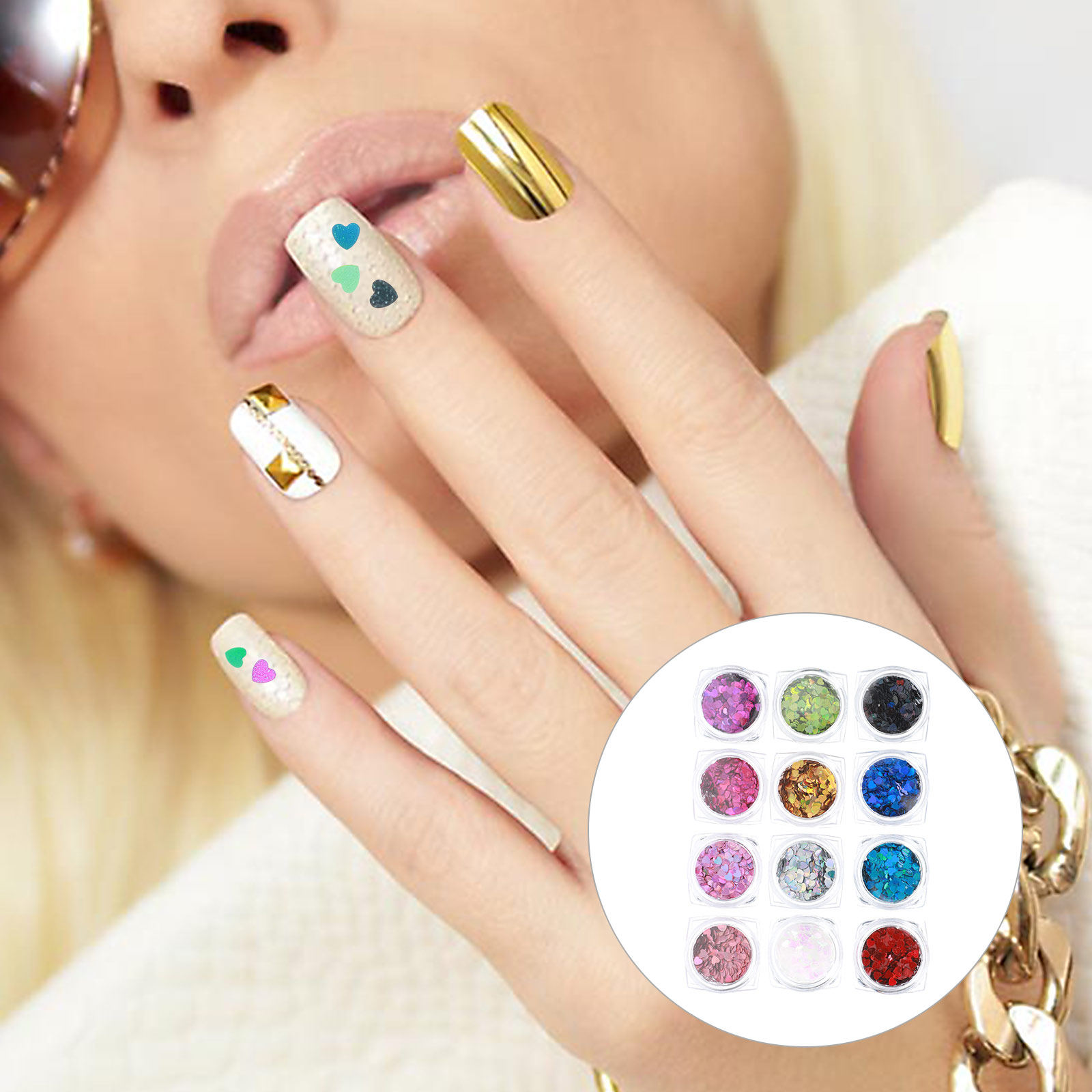 1Set Shinning Heart Nail Sequi - Nail Art Valentines Day 评论和价格