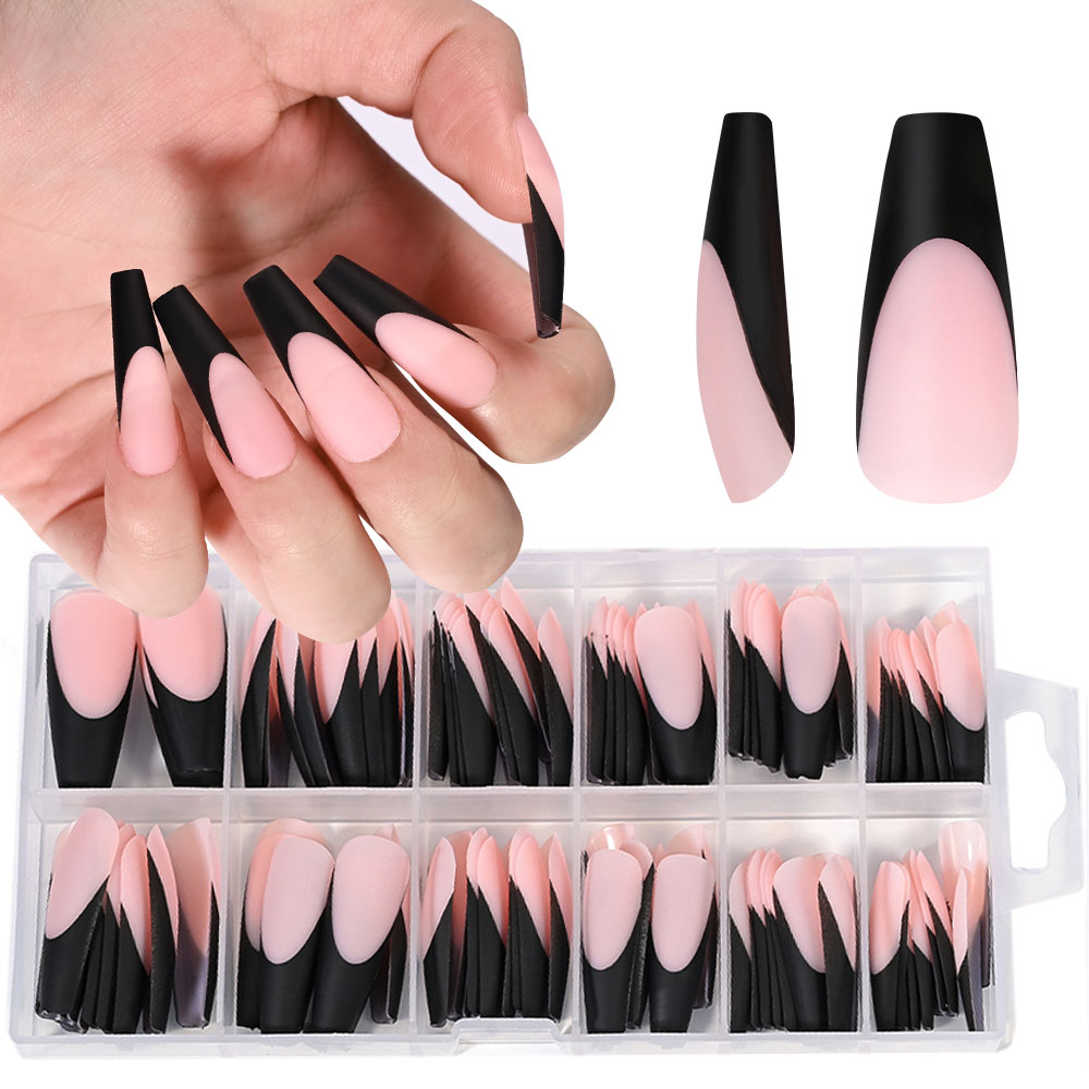 120PC Black French Gel Nail Ti - Nail Art Natural 评论和价格