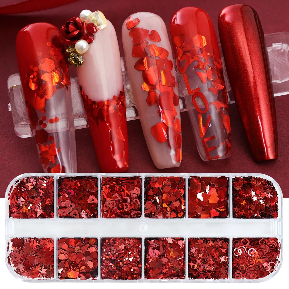 Holographic Red Nail Art Glitt - Nail Art Valentines Day 评论和价格