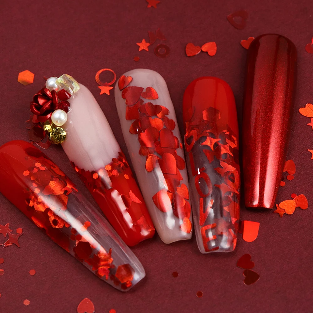 Holographic Red Nail Art Glitt - Nail Art Valentines Day 评论和价格