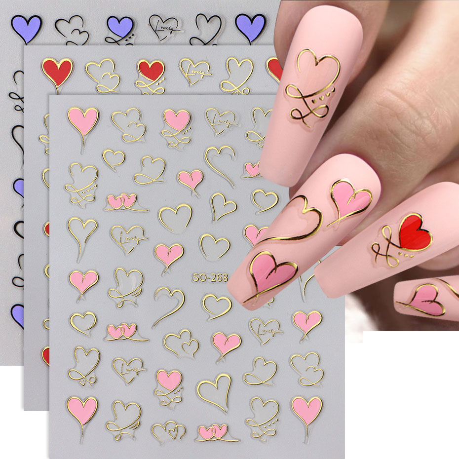 3pcs Y2K Gold Wave Line Heart  - Nail Art Valentines Day 评论和价格