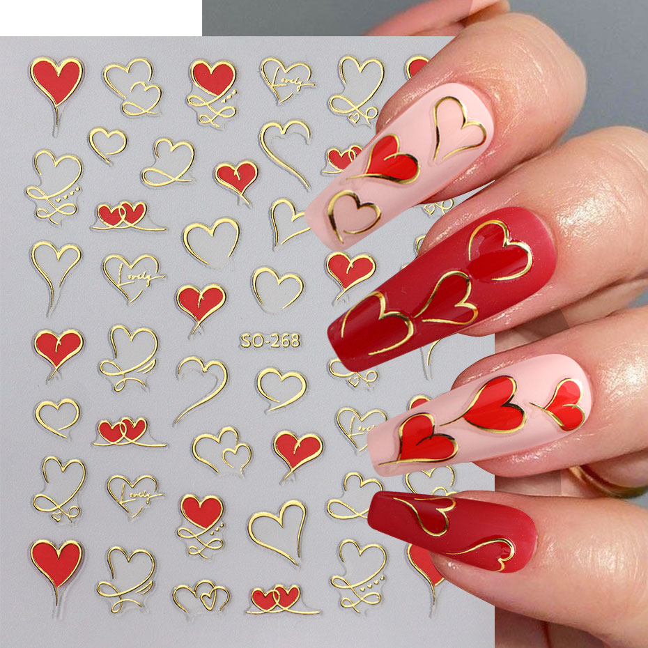 3pcs Y2K Gold Wave Line Heart  - Nail Art Valentines Day 评论和价格