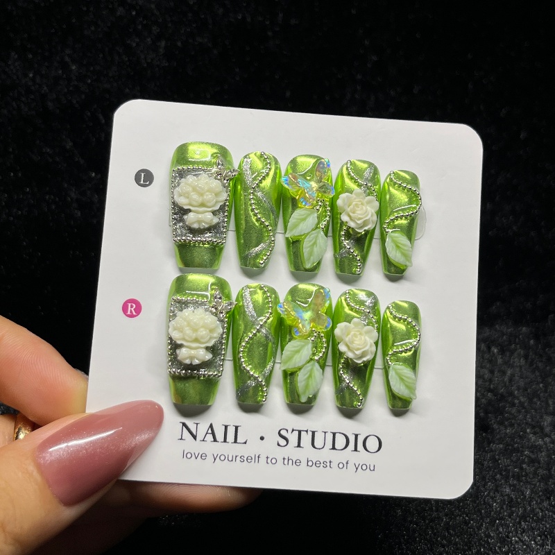 10PCS Rose Gold Press on Nails - Nail Art Burgundy 评论和价格